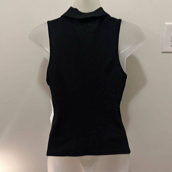 Roommates Ruched Collared Black Button Up Tank Top Shirt Blouse Large L NWT - Picture 4 of 8
